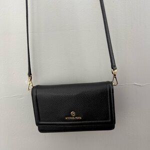 Michael Kors Black Leather Phone Crossbody with Card Holder